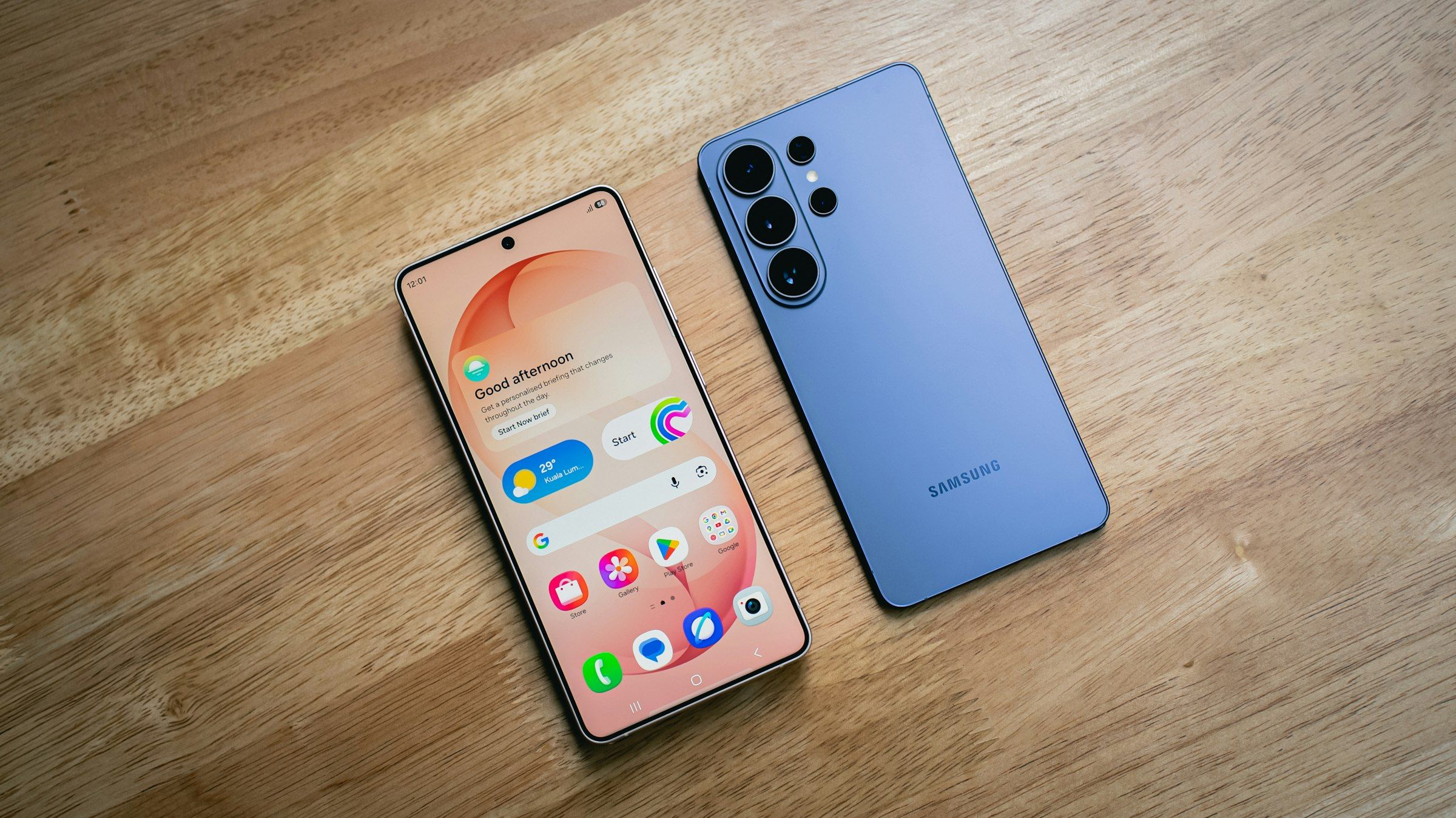 Two Samsung Galaxy smartphones